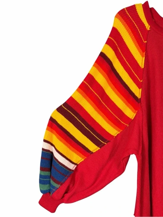 FREE PEOPLE WE THE FREE Top Siz XS Red Rainbow Dreams Pullover Oversized Thermal - Picture 5 of 9